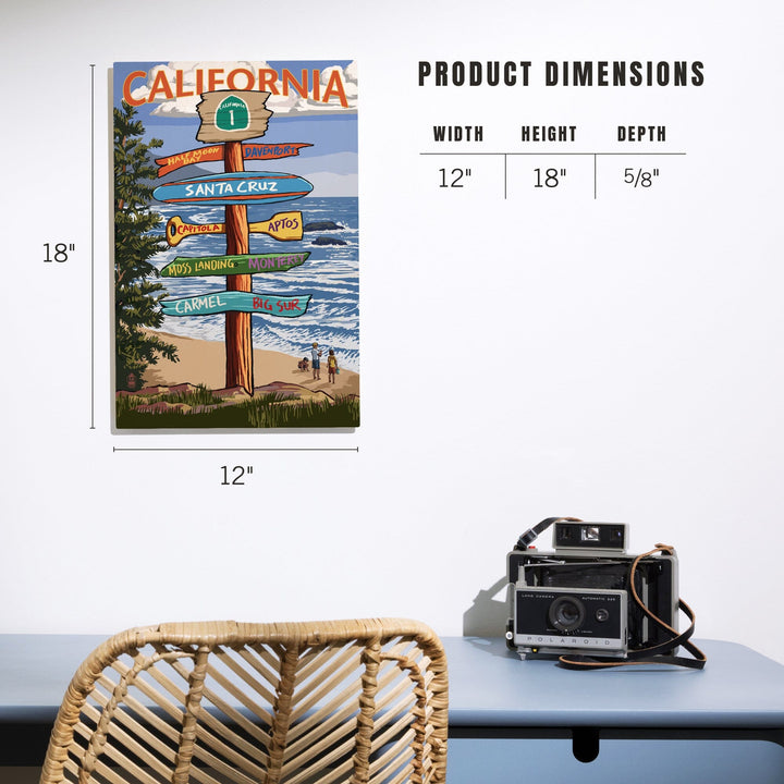 Santa Cruz, California, Destinations Sign, Lantern Press Artwork, Wood Signs and Postcards Wood Lantern Press