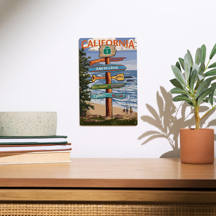 Santa Cruz, California, Destinations Sign, Lantern Press Artwork, Wood Signs and Postcards Wood Lantern Press