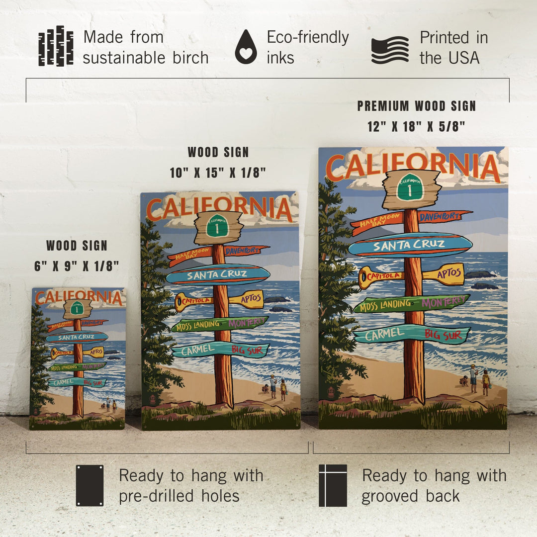 Santa Cruz, California, Destinations Sign, Lantern Press Artwork, Wood Signs and Postcards Wood Lantern Press