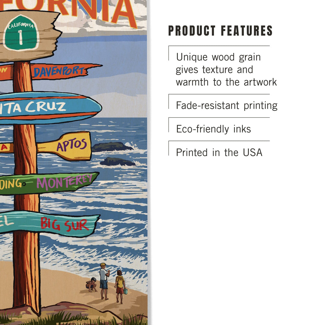 Santa Cruz, California, Destinations Sign, Lantern Press Artwork, Wood Signs and Postcards Wood Lantern Press