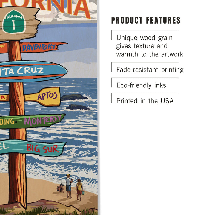 Santa Cruz, California, Destinations Sign, Lantern Press Artwork, Wood Signs and Postcards Wood Lantern Press