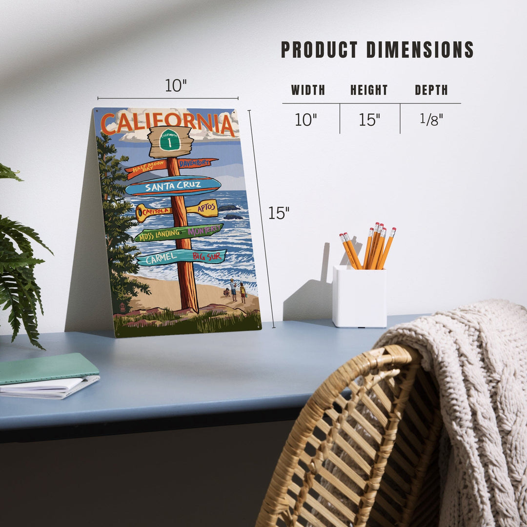 Santa Cruz, California, Destinations Sign, Lantern Press Artwork, Wood Signs and Postcards Wood Lantern Press