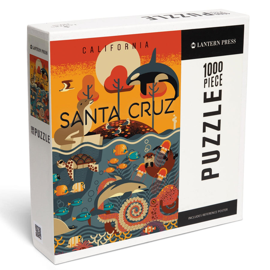 Santa Cruz, California, Geometric, Marine Animals, Jigsaw Puzzle Puzzle Lantern Press