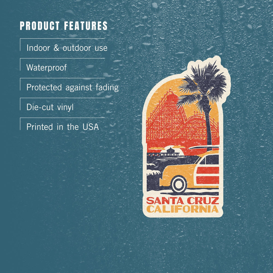 Santa Cruz, California, Giant Dipper, Contour, Lantern Press Artwork, Vinyl Sticker Sticker Lantern Press
