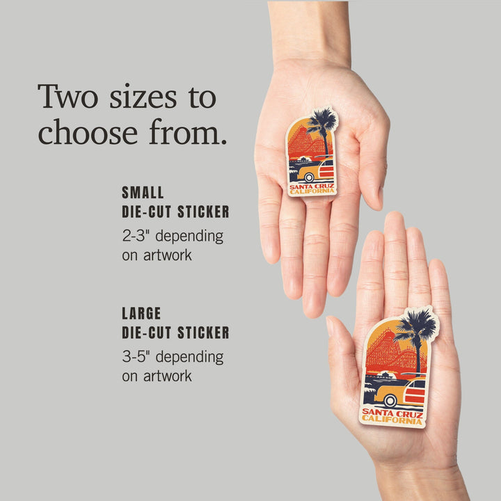 Santa Cruz, California, Giant Dipper, Contour, Lantern Press Artwork, Vinyl Sticker Sticker Lantern Press