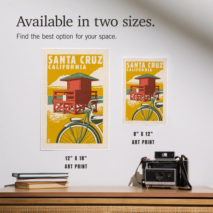 Santa Cruz, California, Lifeguard Tower, Woodblock, Art & Giclee Prints Art Lantern Press