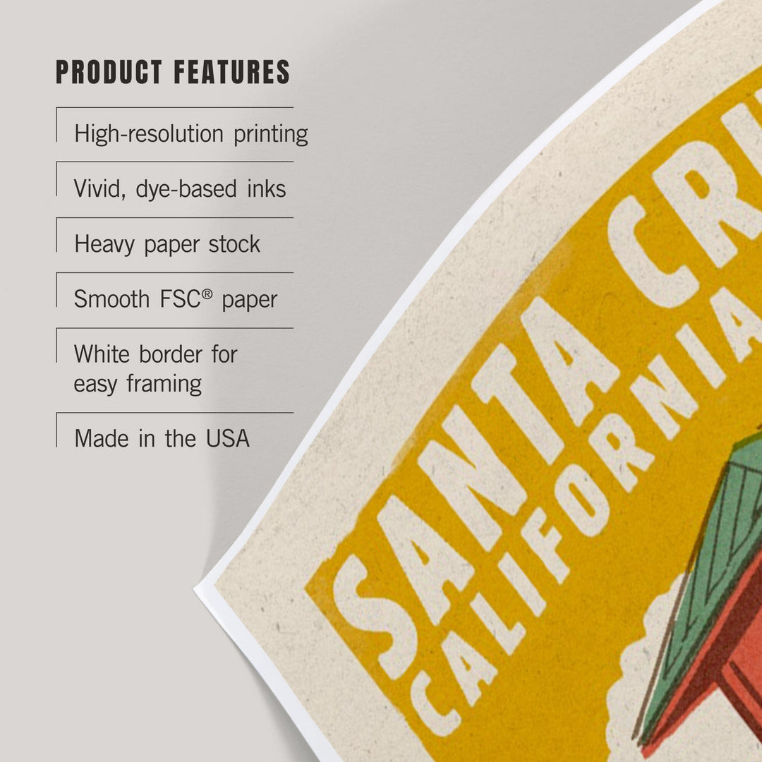 Santa Cruz, California, Lifeguard Tower, Woodblock, Art & Giclee Prints Art Lantern Press