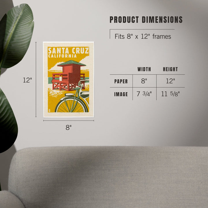 Santa Cruz, California, Lifeguard Tower, Woodblock, Art & Giclee Prints Art Lantern Press