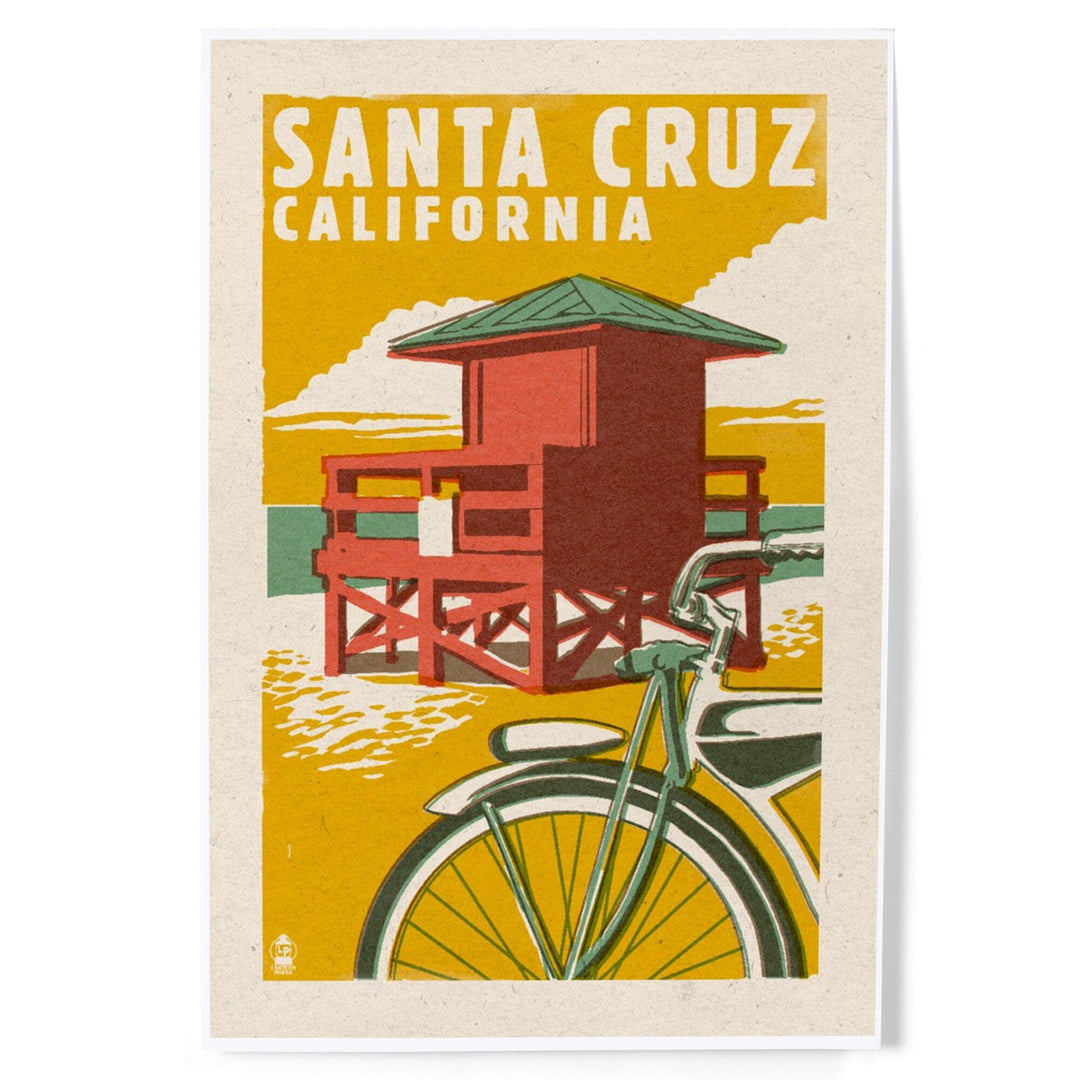 Santa Cruz, California, Lifeguard Tower, Woodblock, Art & Giclee Prints Art Lantern Press