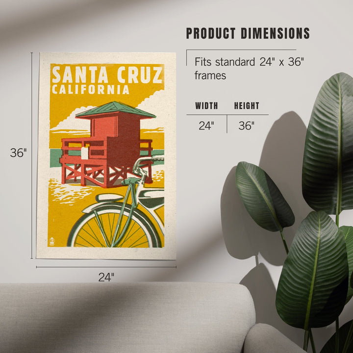 Santa Cruz, California, Lifeguard Tower, Woodblock, Art & Giclee Prints Art Lantern Press