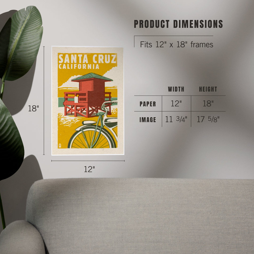 Santa Cruz, California, Lifeguard Tower, Woodblock, Art & Giclee Prints Art Lantern Press