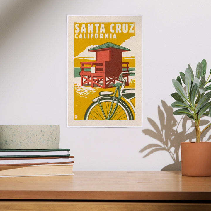 Santa Cruz, California, Lifeguard Tower, Woodblock, Art & Giclee Prints Art Lantern Press