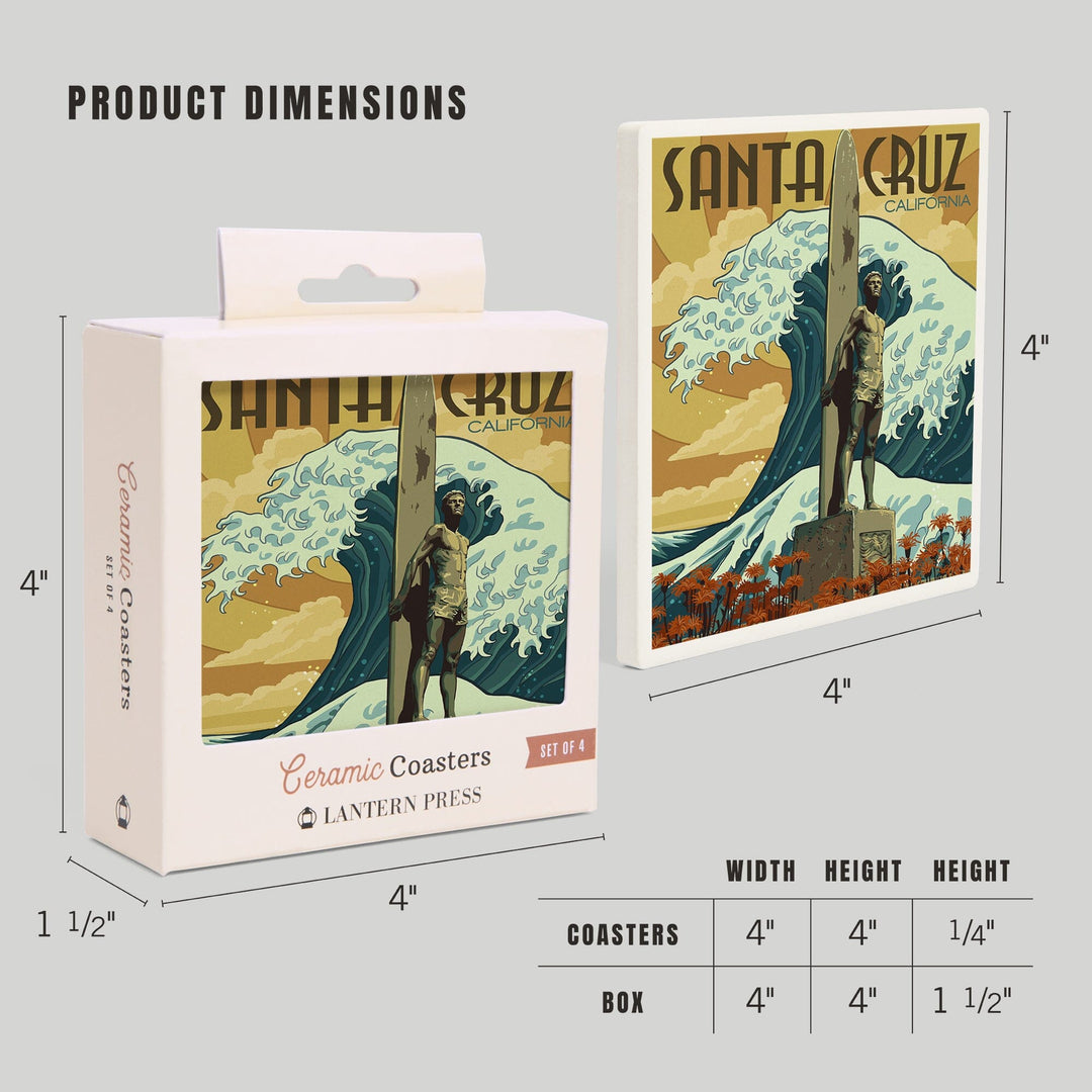 Santa Cruz, California, Surfer Statue, Coasters Coasters Lantern Press
