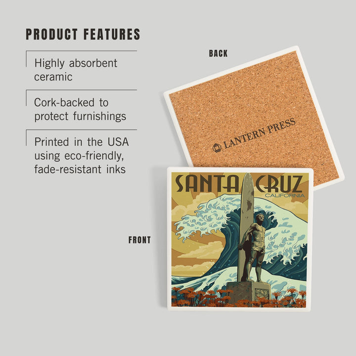 Santa Cruz, California, Surfer Statue, Coasters Coasters Lantern Press