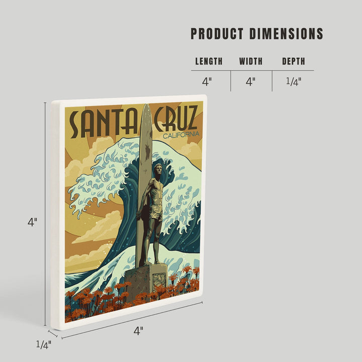 Santa Cruz, California, Surfer Statue, Coasters Coasters Lantern Press