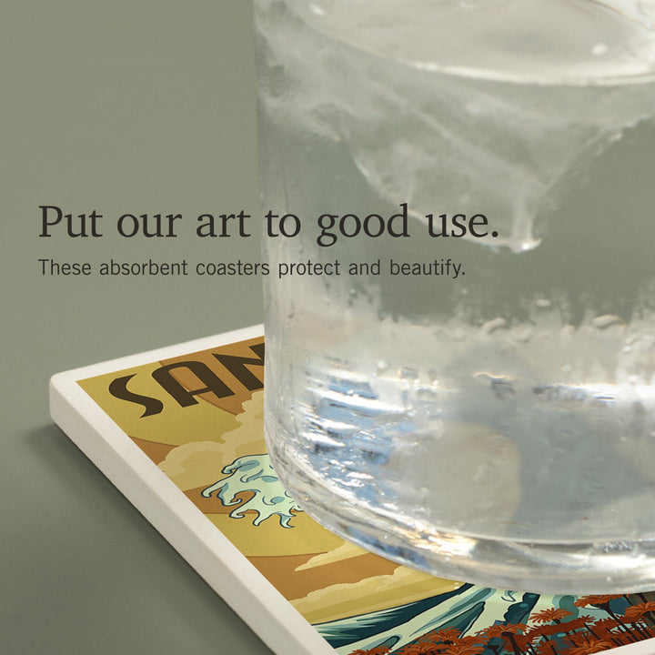 Santa Cruz, California, Surfer Statue, Coasters Coasters Lantern Press