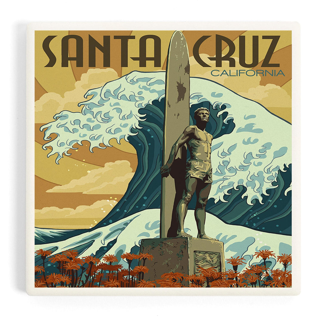 Santa Cruz, California, Surfer Statue, Coasters Coasters Lantern Press