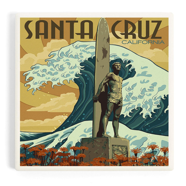 Santa Cruz, California, Surfer Statue, Coasters Coasters Lantern Press