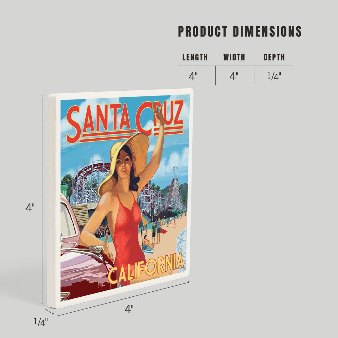 Santa Cruz, California, Woman Waving and Rides, Coasters Coasters Lantern Press