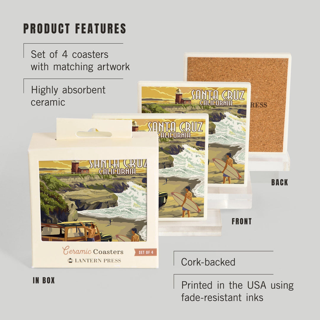 Santa Cruz, California, Woody and Lighthouse, Coasters Coasters Lantern Press