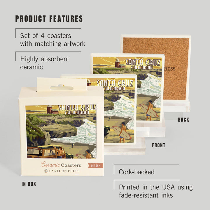 Santa Cruz, California, Woody and Lighthouse, Coasters Coasters Lantern Press