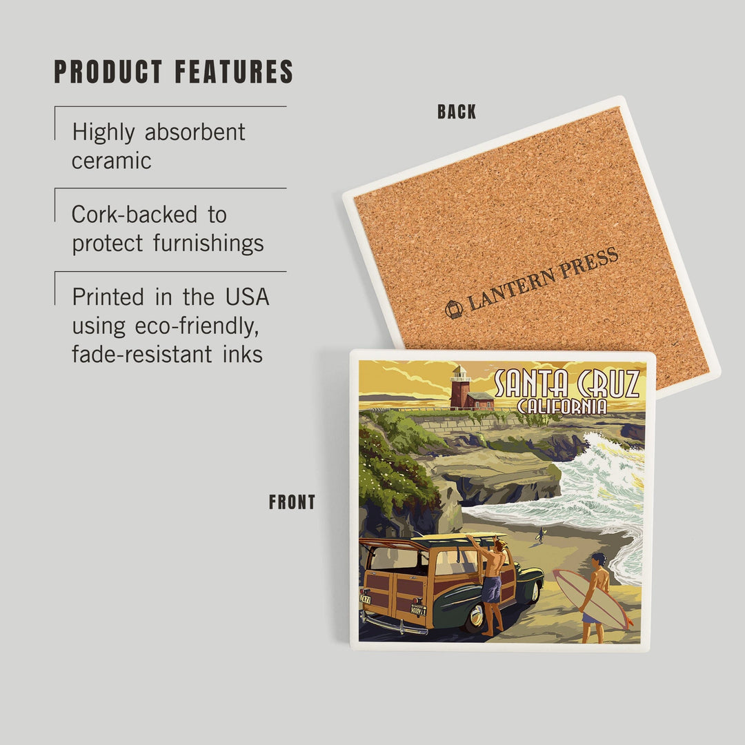 Santa Cruz, California, Woody and Lighthouse, Coasters Coasters Lantern Press