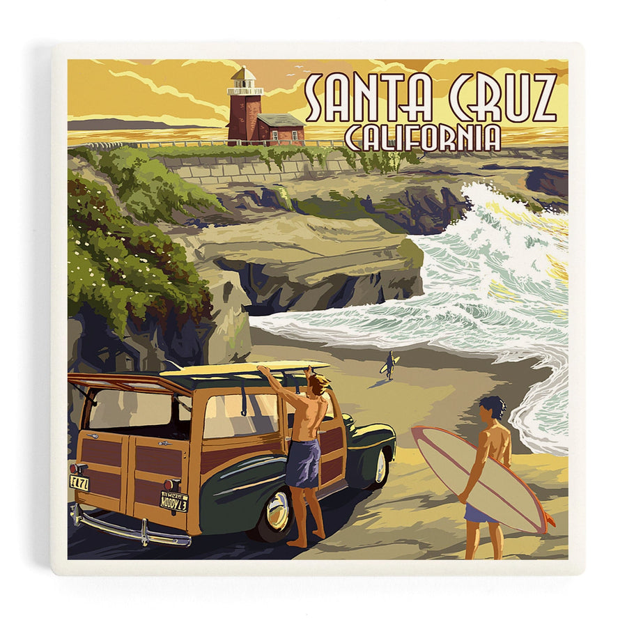 Santa Cruz, California, Woody and Lighthouse, Coasters Coasters Lantern Press