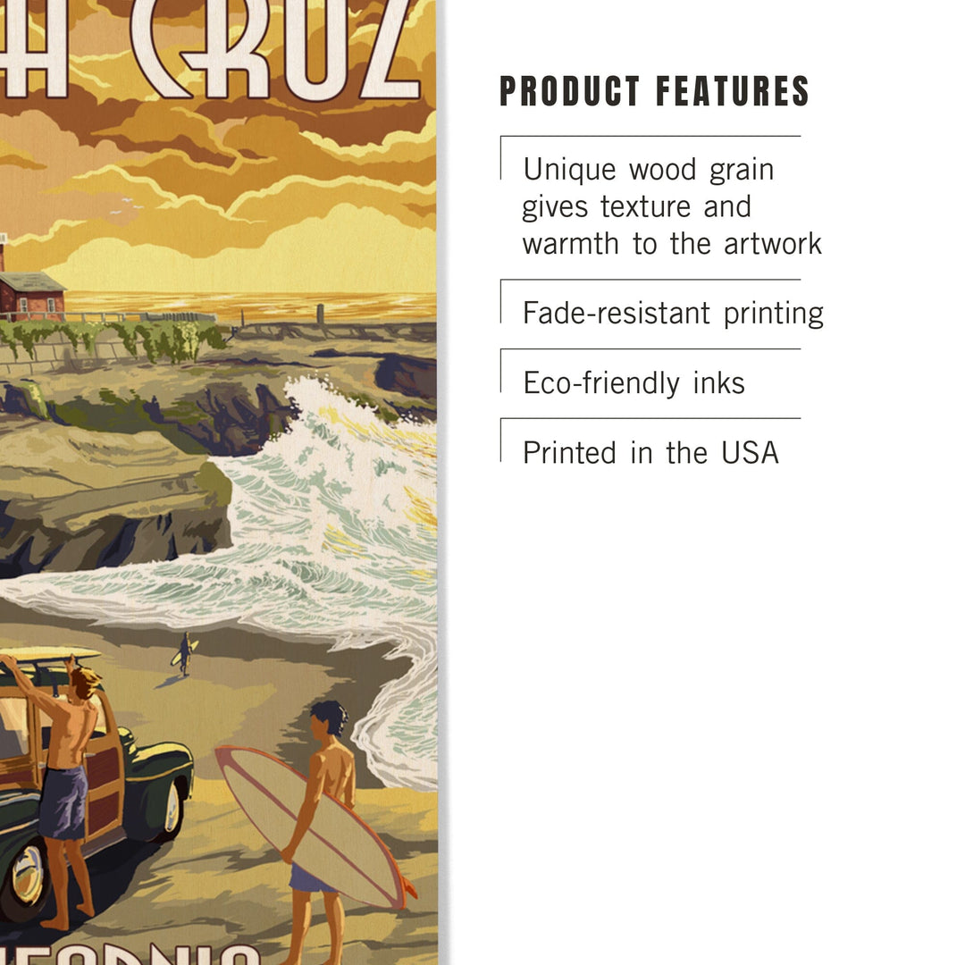 Santa Cruz, California, Woody and Lighthouse, Lantern Press Artwork, Wood Signs and Postcards Wood Lantern Press