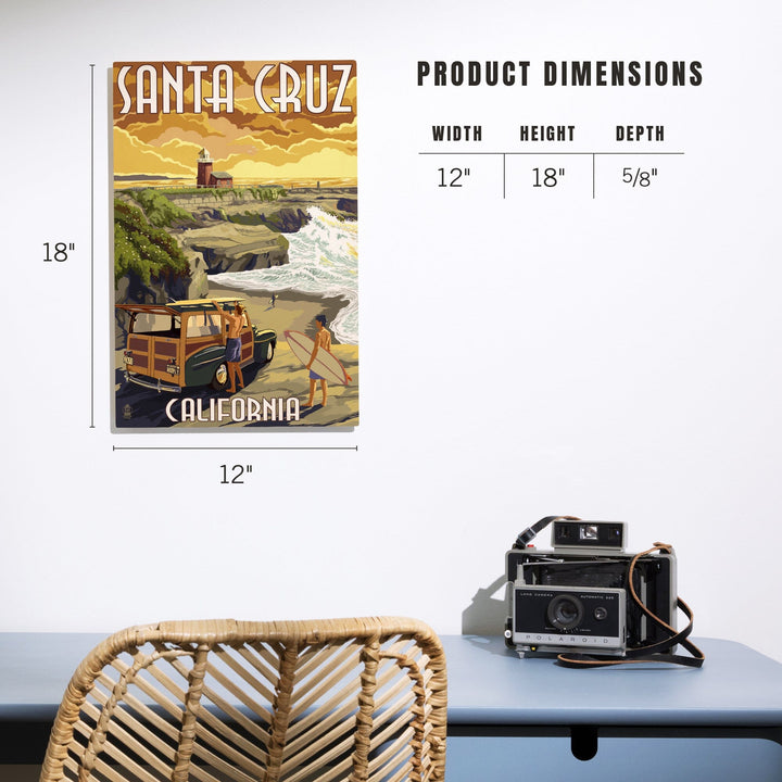Santa Cruz, California, Woody and Lighthouse, Lantern Press Artwork, Wood Signs and Postcards Wood Lantern Press