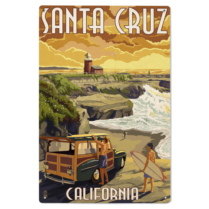 Santa Cruz, California, Woody and Lighthouse, Lantern Press Artwork, Wood Signs and Postcards Wood Lantern Press