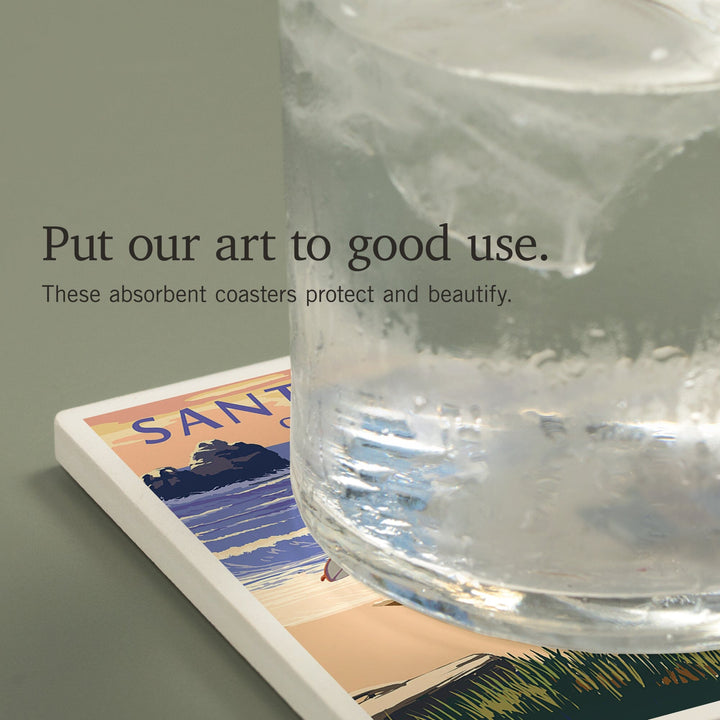 Santa Cruz, California, Woody on Beach, Coasters Coasters Lantern Press