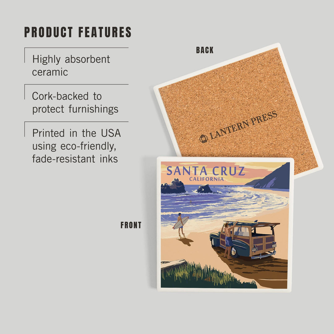 Santa Cruz, California, Woody on Beach, Coasters Coasters Lantern Press