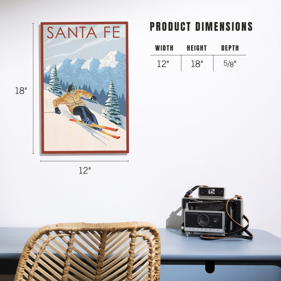 Santa Fe, New Mexico, Downhill Skier, Lantern Press Artwork, Wood Signs and Postcards Wood Lantern Press