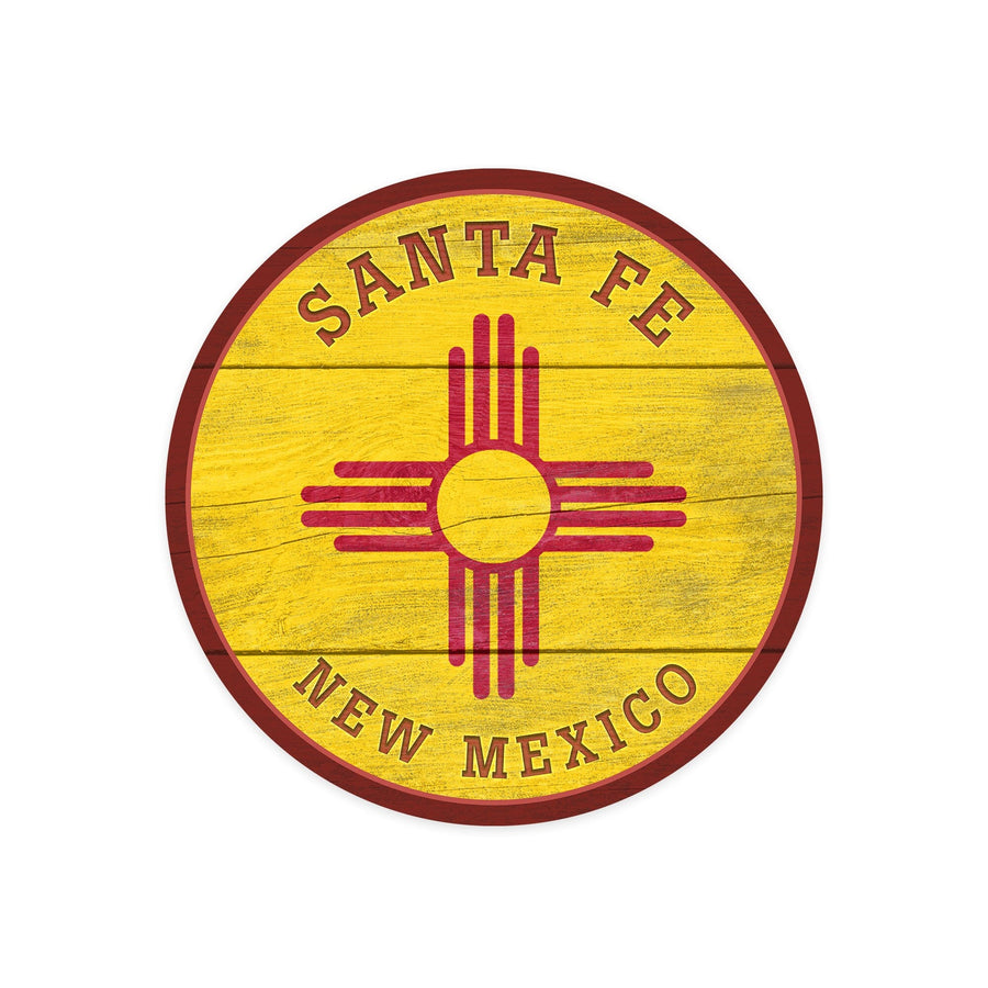 Santa Fe, New Mexico, Rustic New Mexico State Flag, Contour, Lantern Press Artwork, Vinyl Sticker Sticker Lantern Press 
