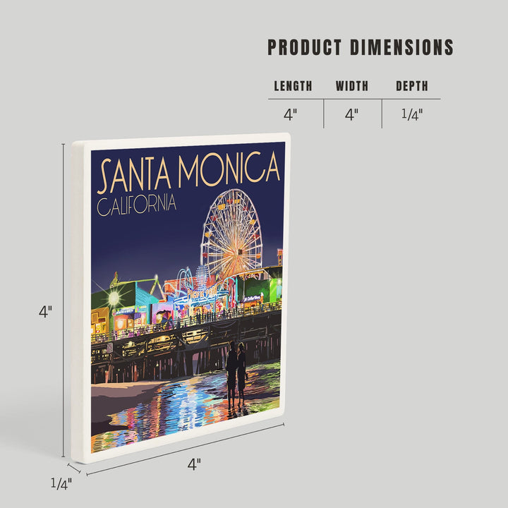 Santa Monica, California, Pier at Night, Coasters Coasters Lantern Press