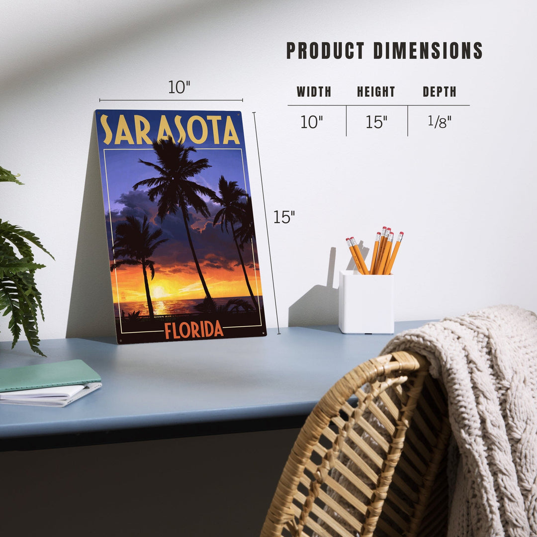 Sarasota, Florida, Palms & Sunset, Lantern Press Artwork, Wood Signs and Postcards Wood Lantern Press