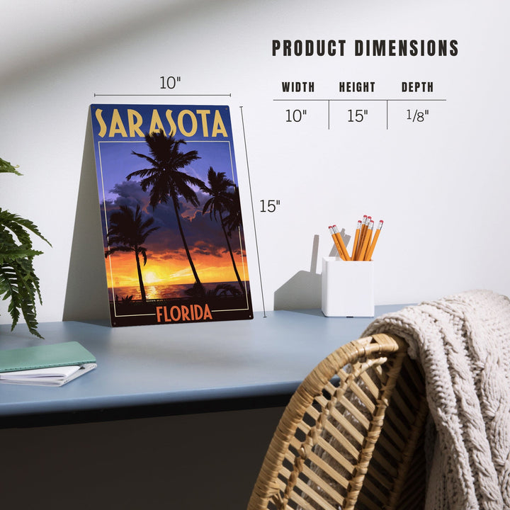 Sarasota, Florida, Palms & Sunset, Lantern Press Artwork, Wood Signs and Postcards Wood Lantern Press