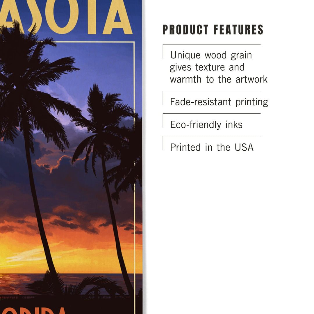 Sarasota, Florida, Palms & Sunset, Lantern Press Artwork, Wood Signs and Postcards Wood Lantern Press