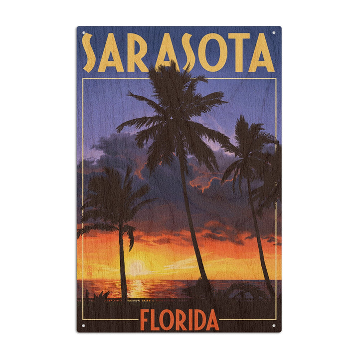 Sarasota, Florida, Palms & Sunset, Lantern Press Artwork, Wood Signs and Postcards Wood Lantern Press 6x9 Wood Sign