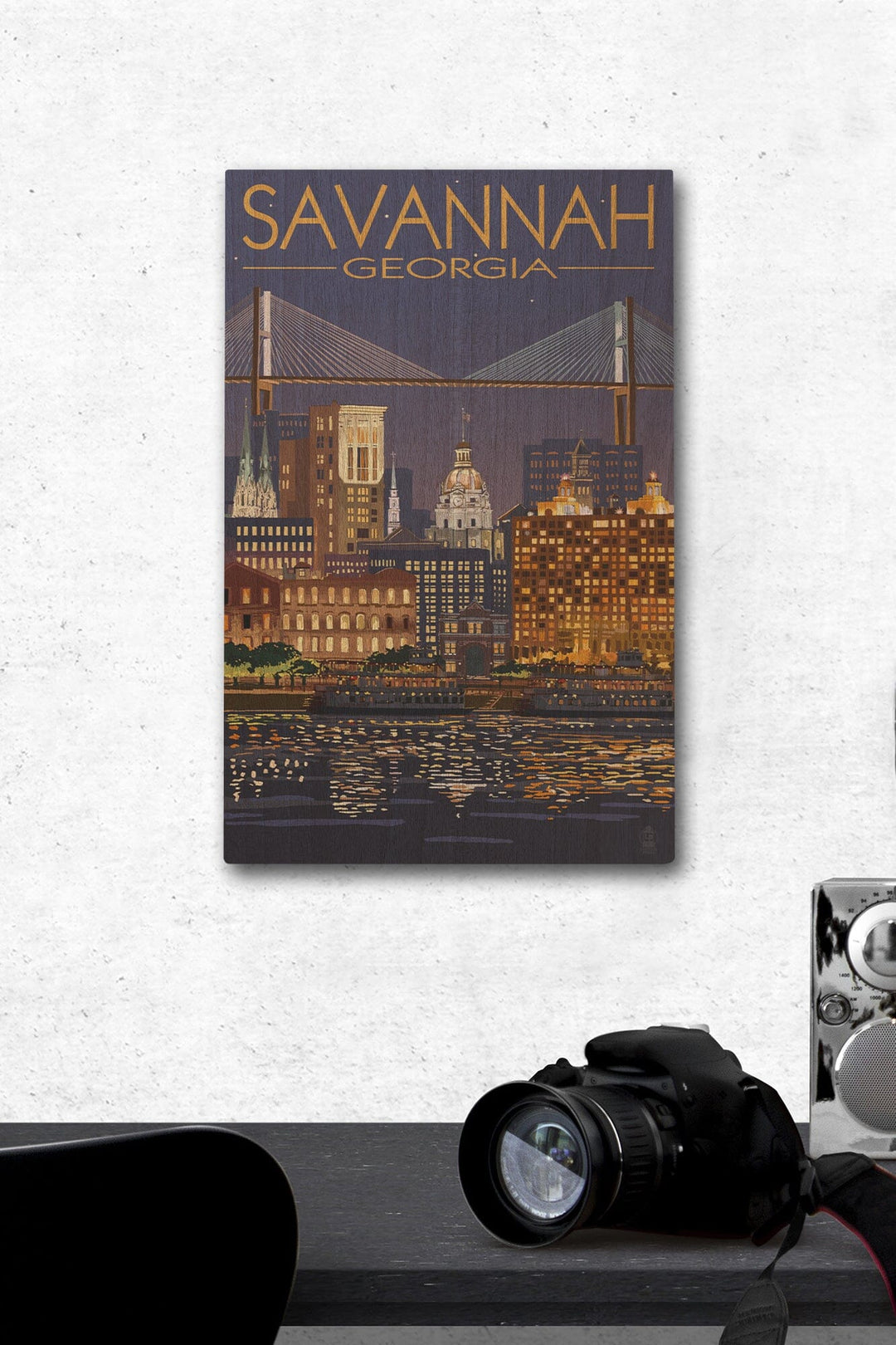 Savannah, Georgia at Night, Lantern Press Artwork, Wood Signs and Postcards Wood Lantern Press 12 x 18 Wood Gallery Print
