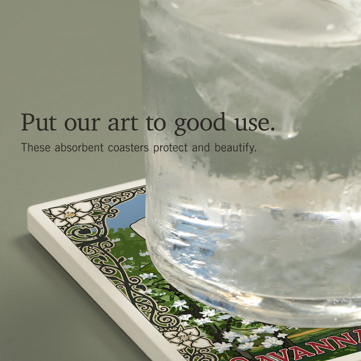 Savannah, Georgia, Single White Magnolia, Coasters Coasters Lantern Press