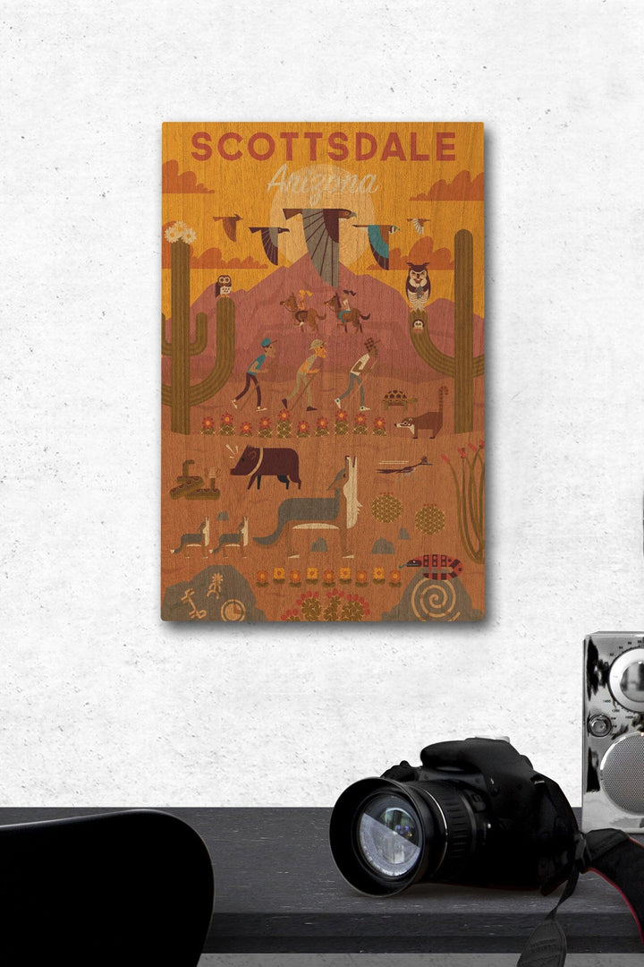 Scottsdale, Arizona, Geometric, Lantern Press Artwork, Lantern Press Artwork, Wood Signs and Postcards Wood Lantern Press 12 x 18 Wood Gallery Print