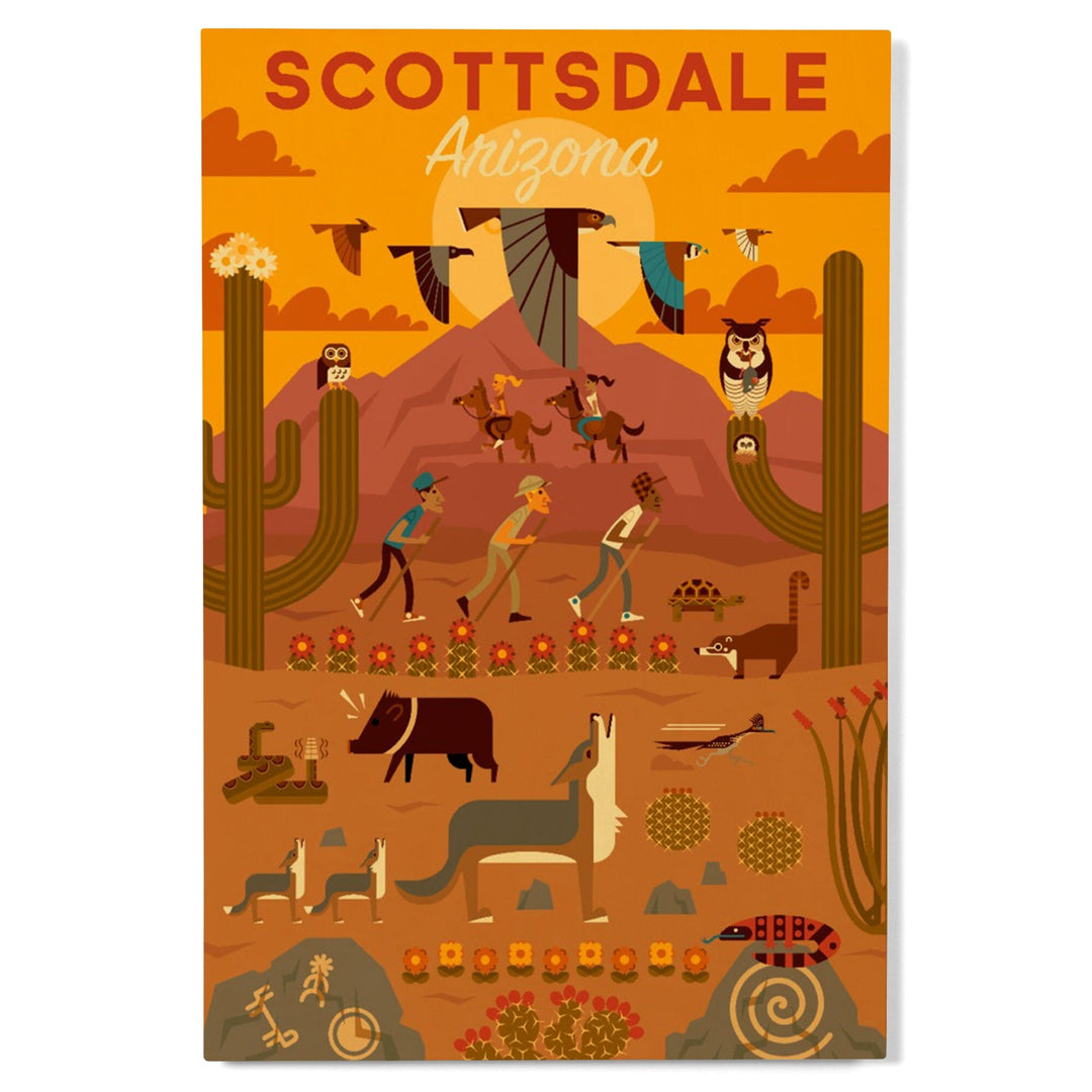 Scottsdale, Arizona, Geometric, Lantern Press Artwork, Lantern Press Artwork, Wood Signs and Postcards Wood Lantern Press