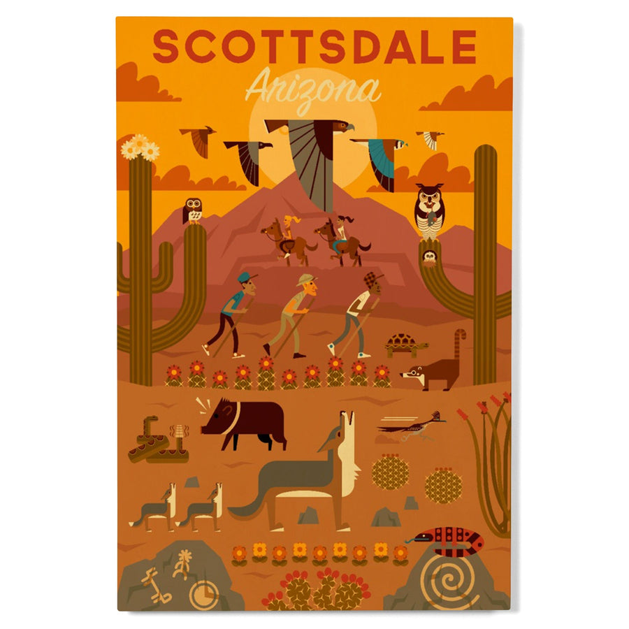 Scottsdale, Arizona, Geometric, Lantern Press Artwork, Lantern Press Artwork, Wood Signs and Postcards Wood Lantern Press