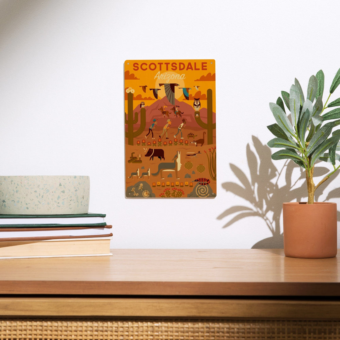Scottsdale, Arizona, Geometric, Lantern Press Artwork, Lantern Press Artwork, Wood Signs and Postcards Wood Lantern Press