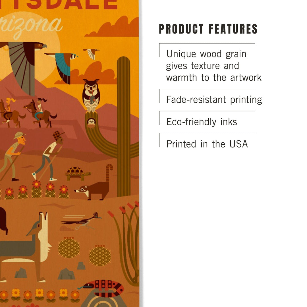 Scottsdale, Arizona, Geometric, Lantern Press Artwork, Lantern Press Artwork, Wood Signs and Postcards Wood Lantern Press