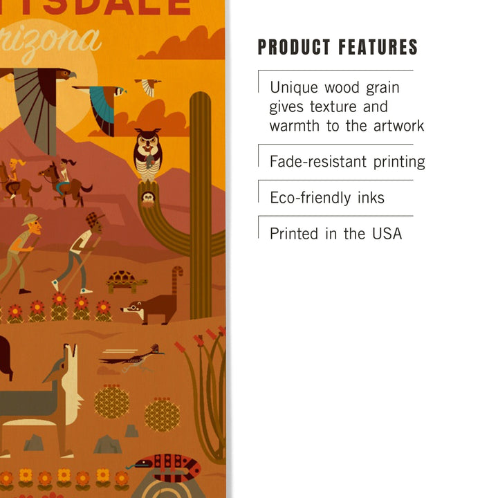 Scottsdale, Arizona, Geometric, Lantern Press Artwork, Lantern Press Artwork, Wood Signs and Postcards Wood Lantern Press