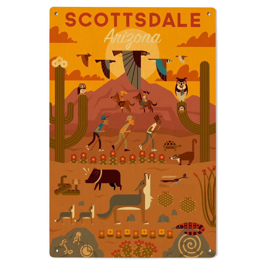 Scottsdale, Arizona, Geometric, Lantern Press Artwork, Lantern Press Artwork, Wood Signs and Postcards Wood Lantern Press