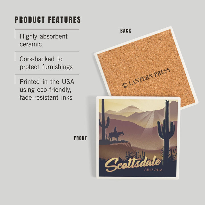 Scottsdale, Arizona, Lithograph, Desert Scene, Coasters Coasters Lantern Press