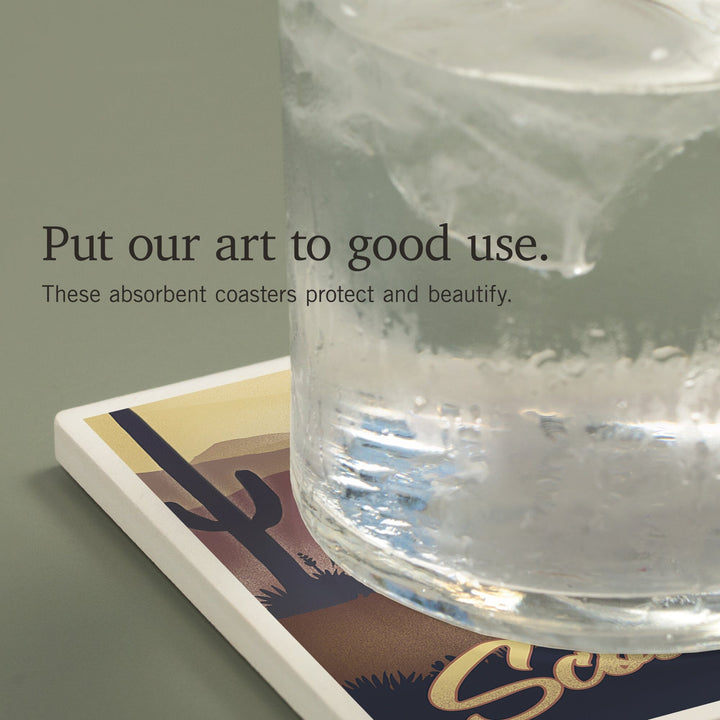 Scottsdale, Arizona, Lithograph, Desert Scene, Coasters Coasters Lantern Press